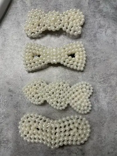 Set of 4 White Pearl Bow Hair Clips, View more