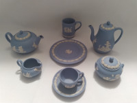 Wedgwood England JASPERWARE BLUE MINIATURE DOLLHOUSE TEA SET