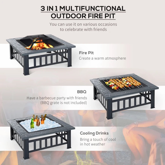 34" Outdoor Square Firepit Steel Stove Portable with Spark Scree in BBQs & Outdoor Cooking in Markham / York Region - Image 4