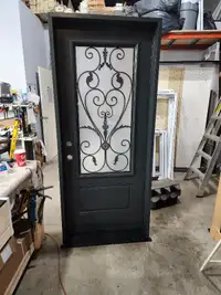 34" Steel Single Door - 3/4 Wrought Iron Glass