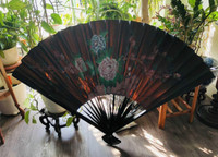 Massive 1960s Chinese Painting on Paper Fan, wall hanging