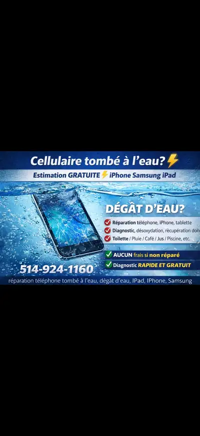 Réparation téléphone / iPad / tablette tombé à l’eau , View more