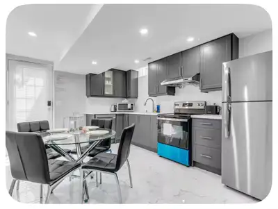 Main Features: Brand new 2 bedroom, 1 full washroom and a Safa bed; fully furnished basement apt wit...