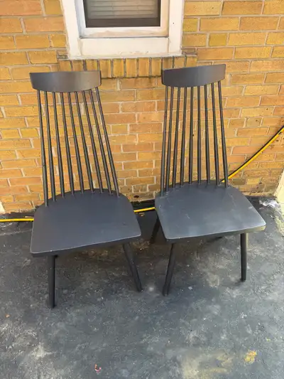Pair of Black Windsor Style Solid Wood Dining Chairs (2 pcs), View more