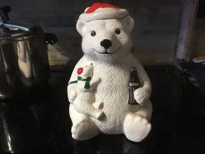 As pictured coke polar bear cookie jar some paint pealing as shown