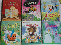 6 Golden Hard Cover Books - Baby's 1st, Tootle, DC Friends, +++
