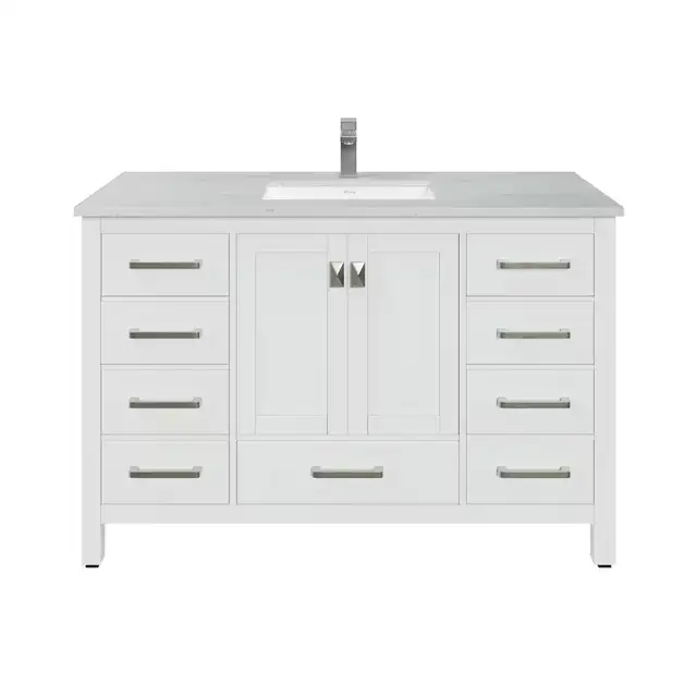 42” Bathroom Vanity White with Carrara Quartz Top – BOXED NEW in Cabinets & Countertops in Oakville / Halton Region - Image 2