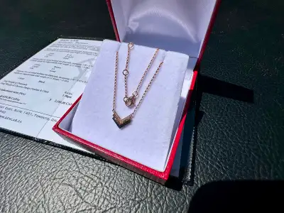 #835 10k Rose Gold Brown & Black Diamond Chevron Necklace 16-18”, View more