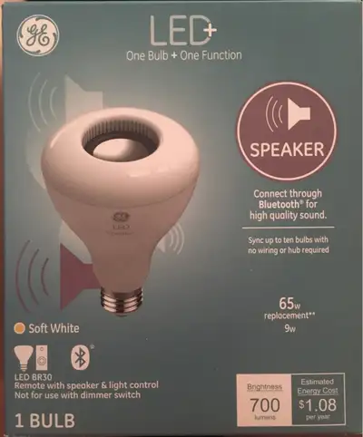 GE :: LED+ Bluetooth speaker bulb 700 lumens, 9W (replaces 65W incandescent) Brand new - includes re...