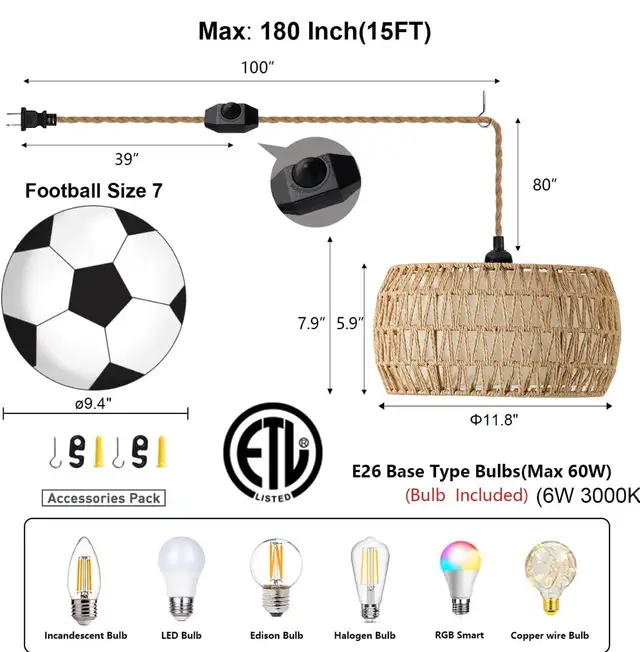 ALAISLYC Boho Rattan Pendant Lights Farmhouse 12 Inch in Indoor Lighting & Fans in City of Toronto - Image 3