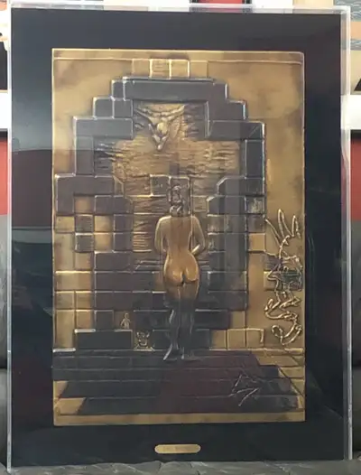 Salvador Dali (Bronze), “LINCOLN IN DALIVISION”, Bas Relief sculpture, mounted on black velvet and f...