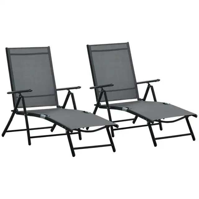 Outdoor Set of 2 Lounge Chair, Folding Reclining Garden Sun Loun in Patio & Garden Furniture in Markham / York Region - Image 3