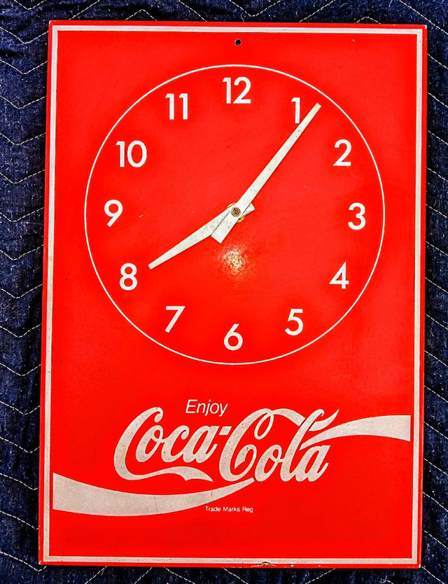 Vintage 60s Enjoy Coca Cola Metal Wall Clock in Arts & Collectibles in Moncton
