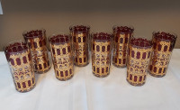 8 Vintage 'Culver' Azure Cranberry 22k Gold Scroll Glasses