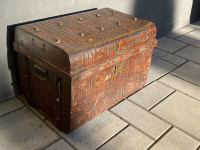 COFFRE DE TRANSPORT NAVAL EN MÉTAL CARGO VINTAGE ANTIQUE TRUNK