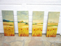 Original Signed Oil Painting Countryside Landscape Four Panels