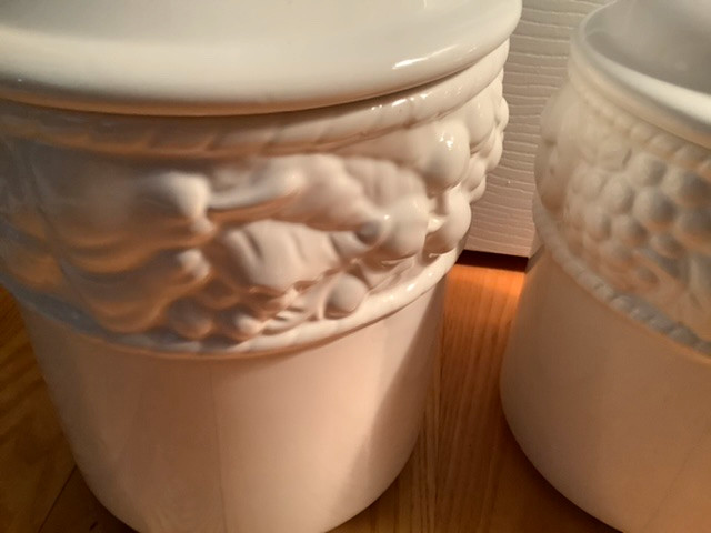 Vintage Belize Embossed Ceramic Canisters in Kitchen & Dining Wares in Belleville - Image 3
