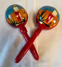 VINTAGE MEXICAN WOODEN MARACAS, LIKE NEW