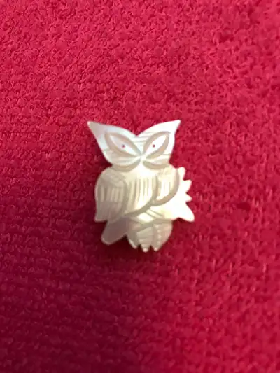 Vintage Hand Carved Mother of Pearl Owl Pin Brooch , View more