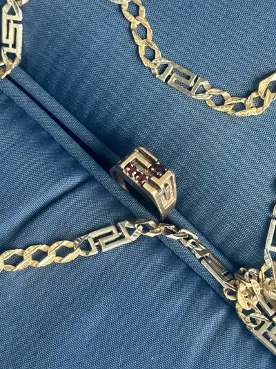 Matching 10K Gold Greek Key Chain & Ring Set, View more