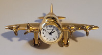 Vintage Gold Tone Airplane PLATINUM Quartz Desk Clock