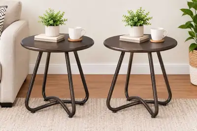 Set of Two Metal Round Side Tables, View more