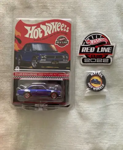 Hotwheels RLC Blue 1972 Skyline H/T 2000GT-R Diecast car Comes with the exclusive pin & patch