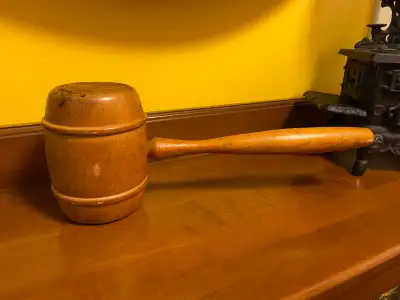 Vintage Large Wooden Mallet Hammer Gavel Woodworking Tool. This is 13" long and has signs of wear. C...