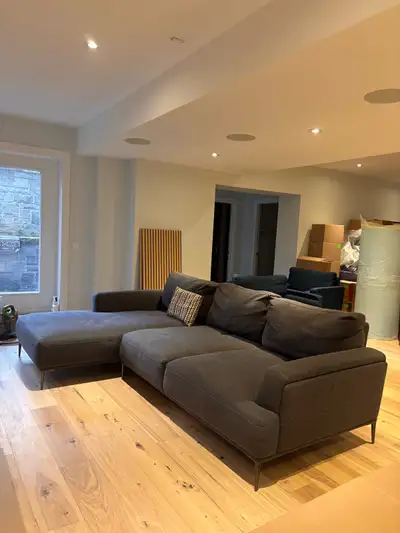 Grey left facing structube sofa, adjustable back see dimensions in pics