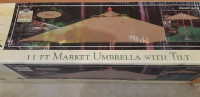 11 ft. Market Umbrella with Tilt & Cast Iron Stand