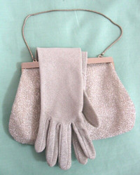 SMALL VINTAGE LADY s SPARKLE DECORATED PURSE with GLOVES