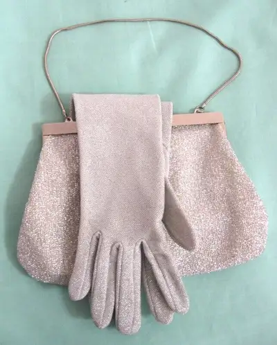 SMALL VINTAGE LADY s SPARKLE DECORATED PURSE with GLOVES, View more