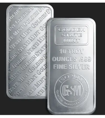 10oz GOLDEN STATE .999 fine SILVER BARS