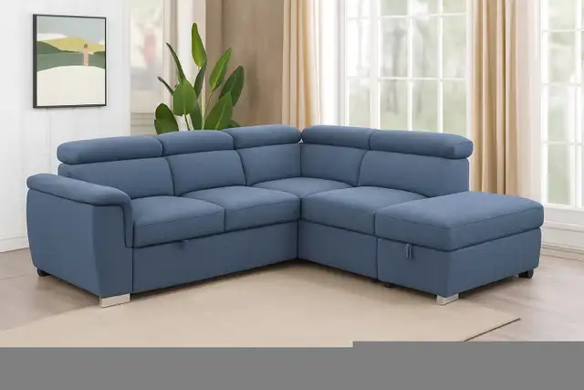 Fabric sectional sofa and chaise with hide-a-bed and storage in Couches & Futons in Vancouver - Image 3