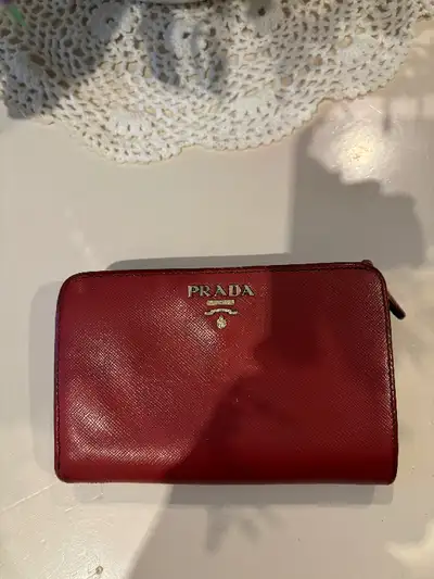 Prada red saffiano leather wallet, View more