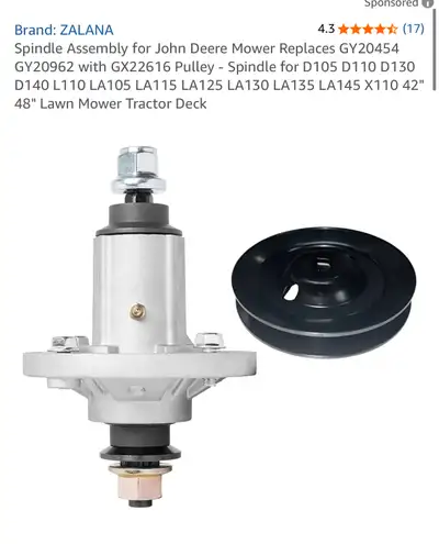 Spindle Assembly for John Deere Mower Replaces GY20454 GY20962 with GX22616 Pulley - Spindle for D10...