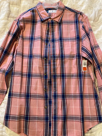 Men’s Old Navy Pink Plaid Dress Shirt Medium NEW