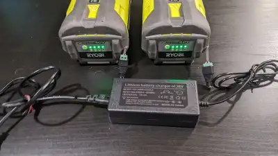 Ryobi 40v 2.6Ah (two batteries) and Li-Ion charger, View more