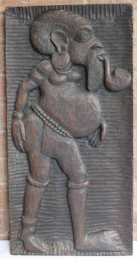 Vintage African Carved-Magohany Relief