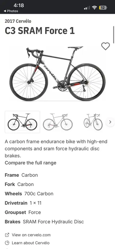 2017 Cervélo C3 Ultegra 6800 Road Bicycle, View more