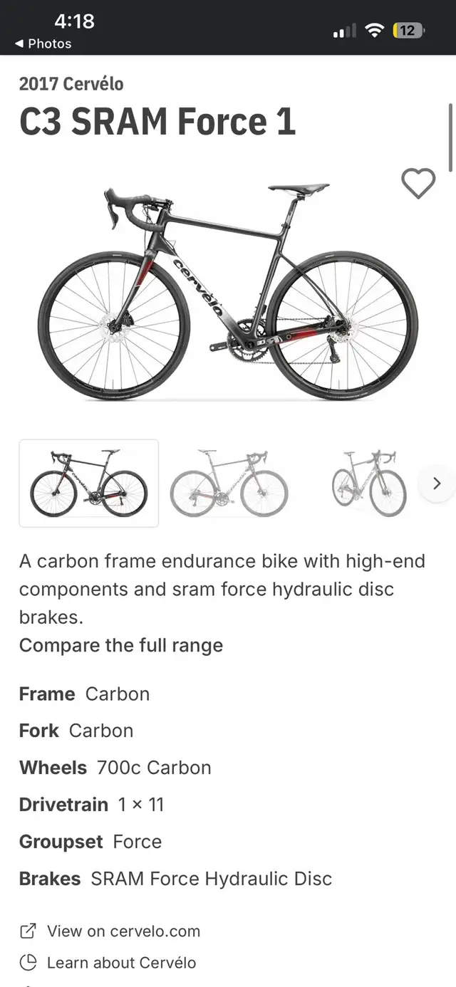 2017 Cervélo C3 Ultegra 6800 Road Bicycle in Road in Oshawa / Durham Region - Image 2