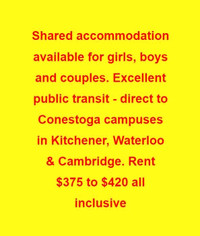 Accommodation for girls, boys and couples - direct bus to campus