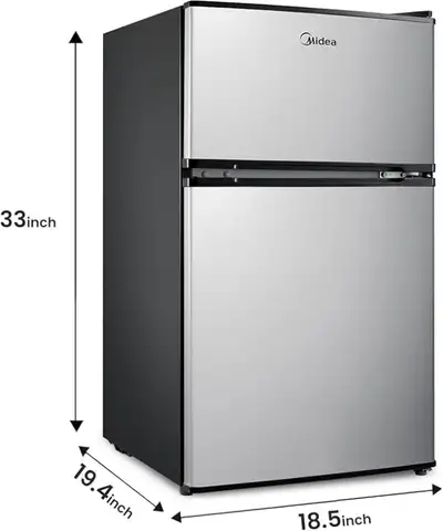 New Midea 3.1 cu ft Mini Fridge, Double Door, Freezer, Stainless, View more