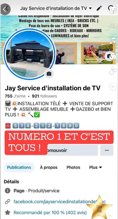 Bienvenue chez Jay Service, votre expert en installation de TV, assemblage de meubles, gazebos, perg...