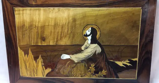 Wood inlays wall art Jesus Garden Gethsemane India vintage 15” L63234885295233122