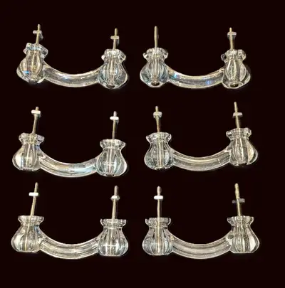 6 Sweet Vtg Crystal Clear Glass Drawer Pull Handles w/Hardware!, View more