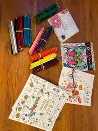 Colouring books and pencil crayons