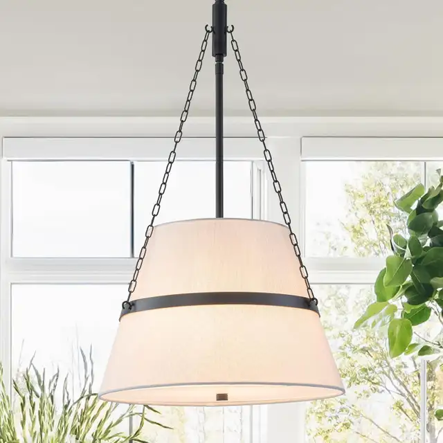Modern 4-Light Farmhouse Chandelier - White Linen Fabric Pendant in Indoor Lighting & Fans in City of Toronto - Image 9
