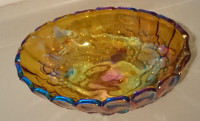 Vintage Indiana Carnival Glass FootedFruit Bowl Scalloped Edge