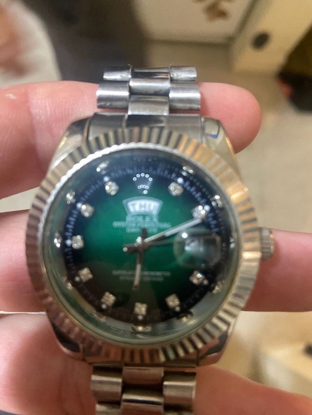 Rolex Oyster Perpetual Green Diamond Dial Watch Jewellery & Watches